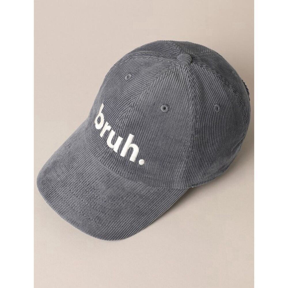 Y2K Unisex Hat Corduroy Bruh Cap Embroidered Trucker Gray Adjustable OSFM - Picture 2 of 4